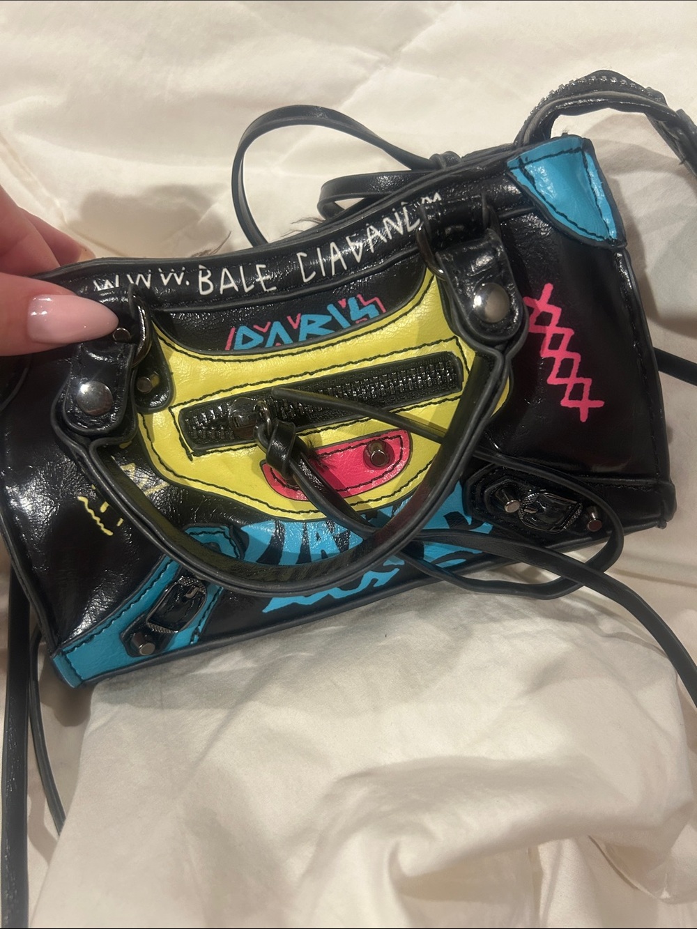 Balenciaga Black Graffiti Crossbody Top Handle Ba